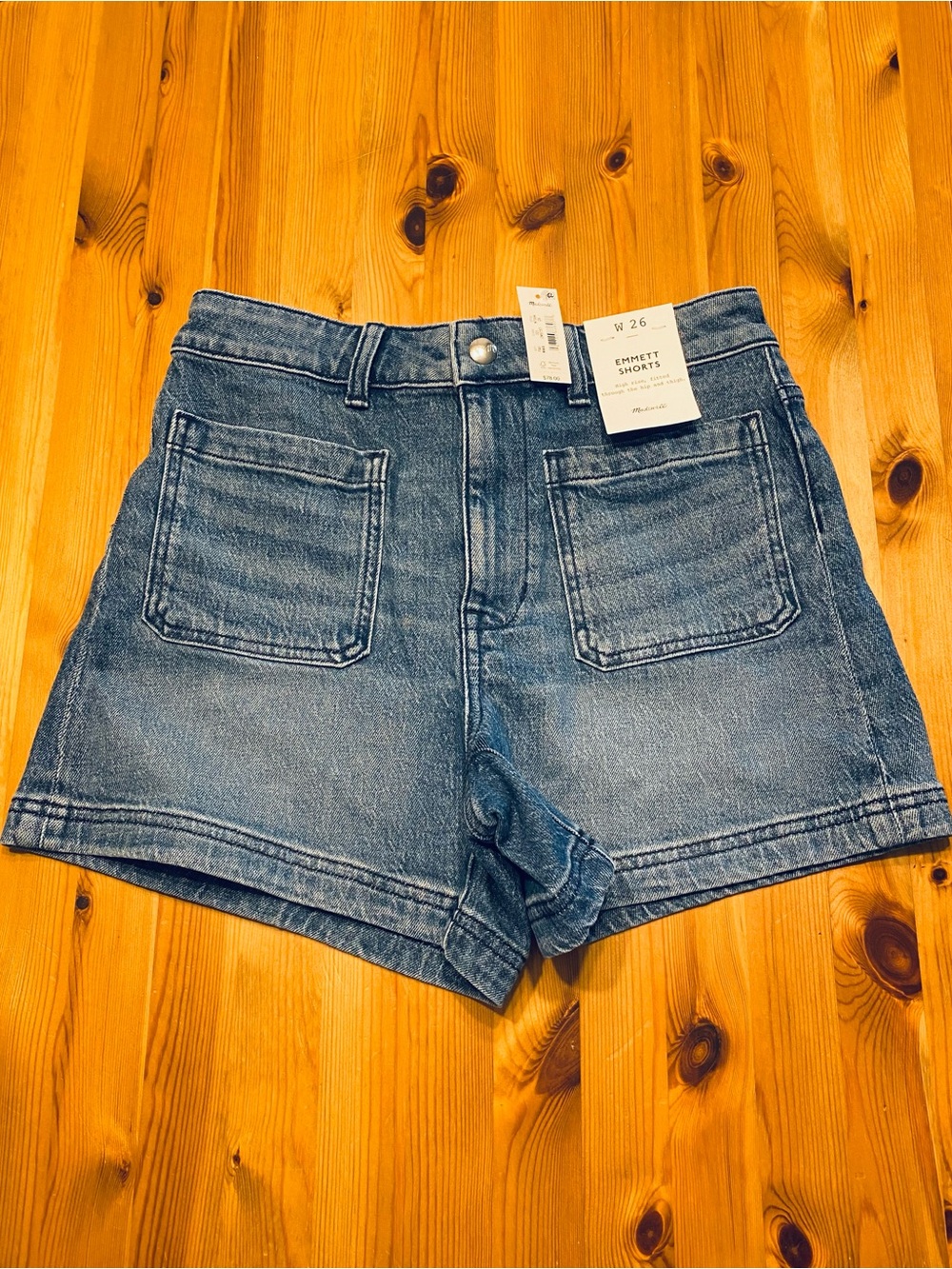 New Madewell Emmett Patch Pocket Marine Sailor Denim Jean Shorts Size 26 - Picture 6 of 12